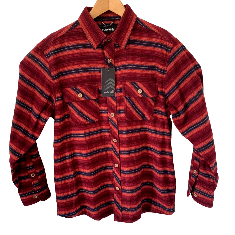 SOLARIS Shirt Mens Sz Medium Flannel Shacket Heavyweight Red Stripe NEW
